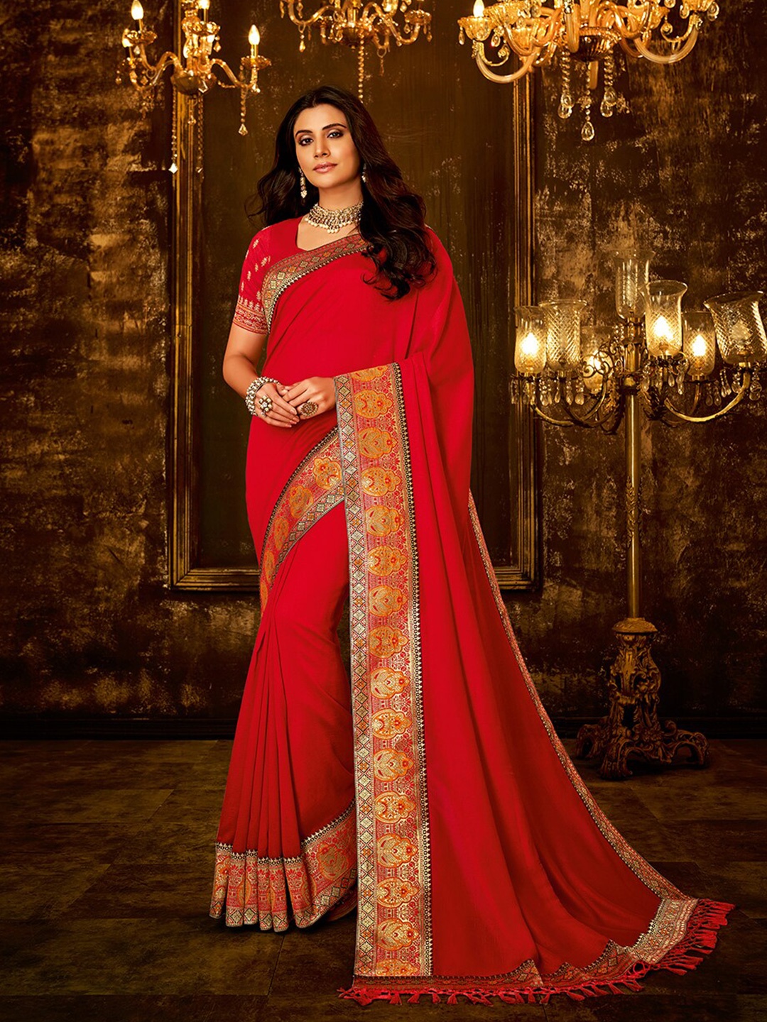 

KALINI Zari Saree, Red