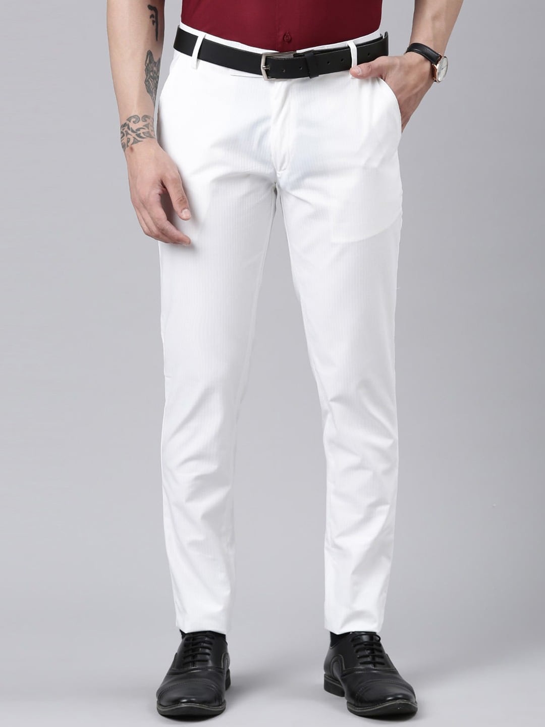 

THE SOUL PATROL Men Regular Fit Mid-Rise Formal Trousers, White