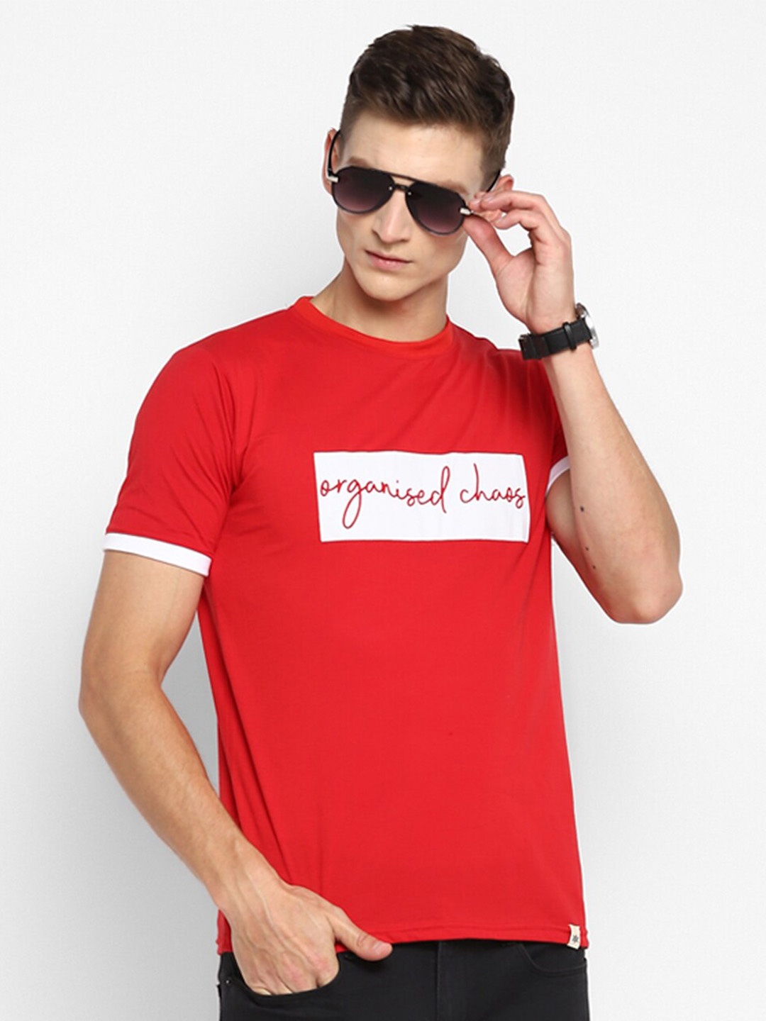 

Bukkl Typography Printed Cotton Slim Fit T-shirt, Red
