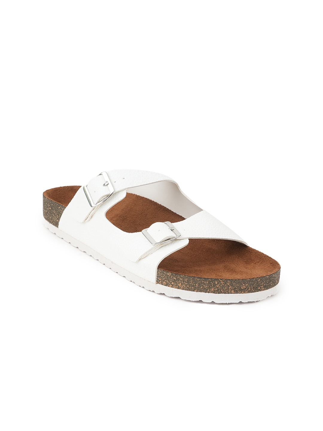 

MOZAFIA Open Toe Flats With Buckles, White