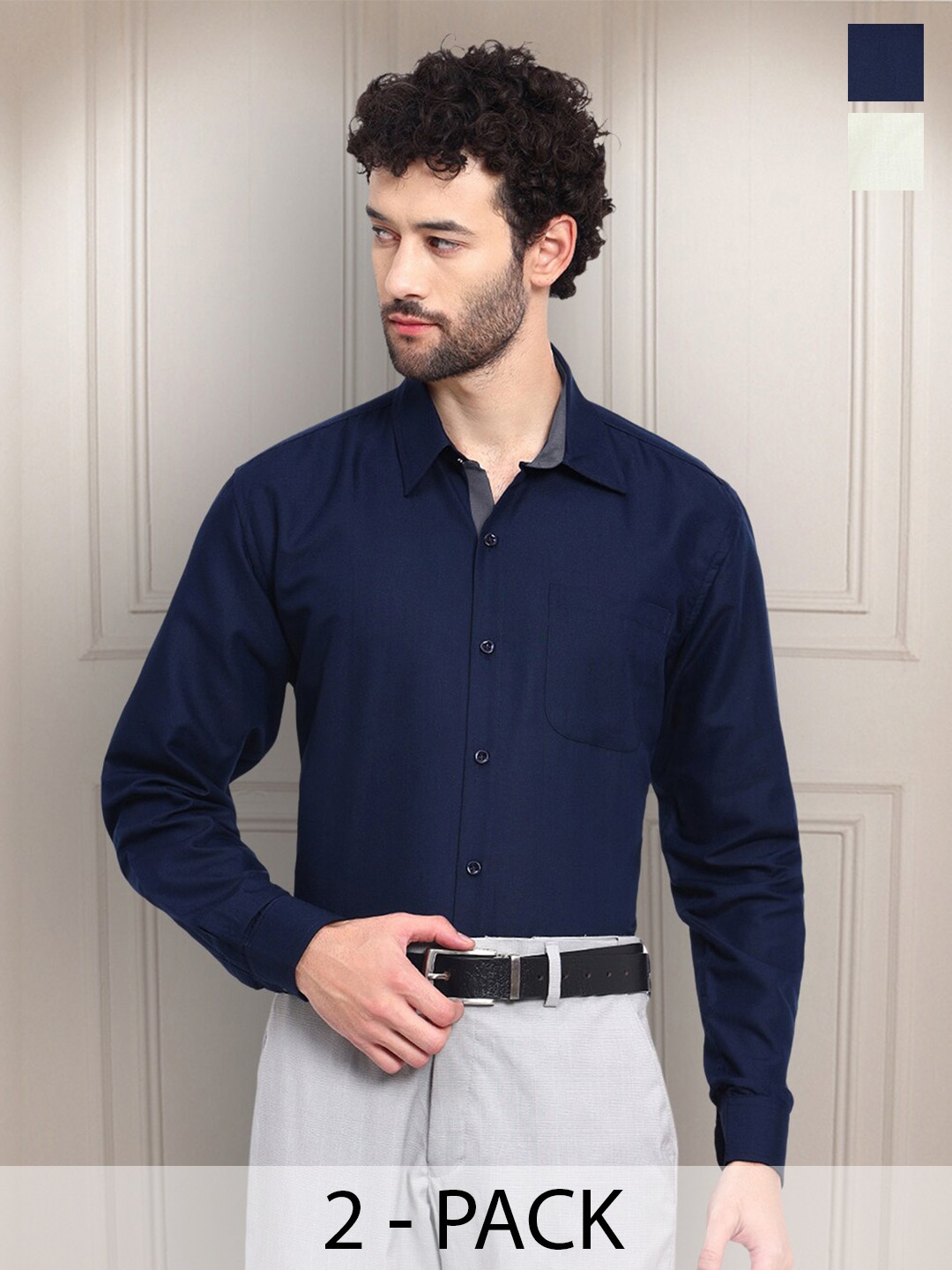 

Tee Projekt Pack of 2 Premium Cotton Formal Full Sleeve Shirts, Blue