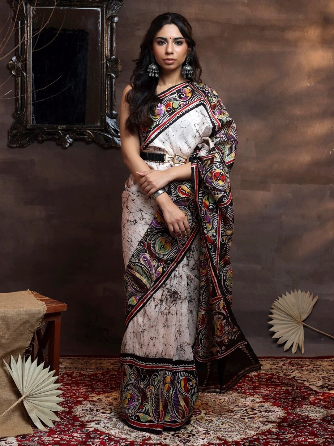 

Sutra Art of Clothing Tie and Dye Pure Silk Saree, Grey