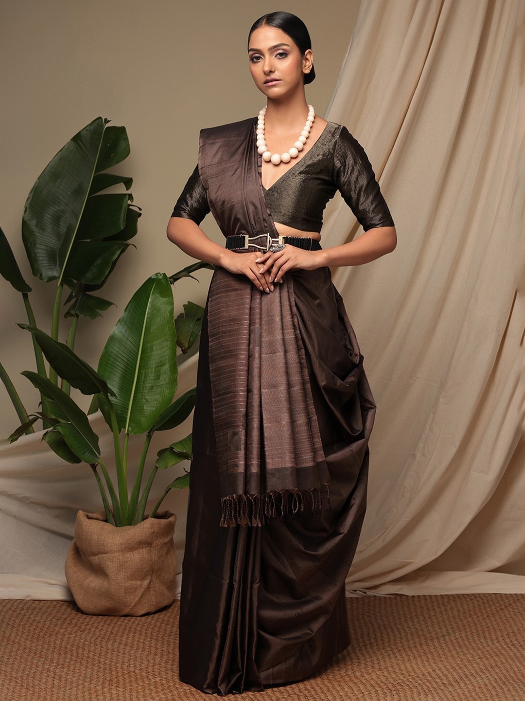 

Sutra Art of Clothing Woven Design Pure Silk Saree, Brown