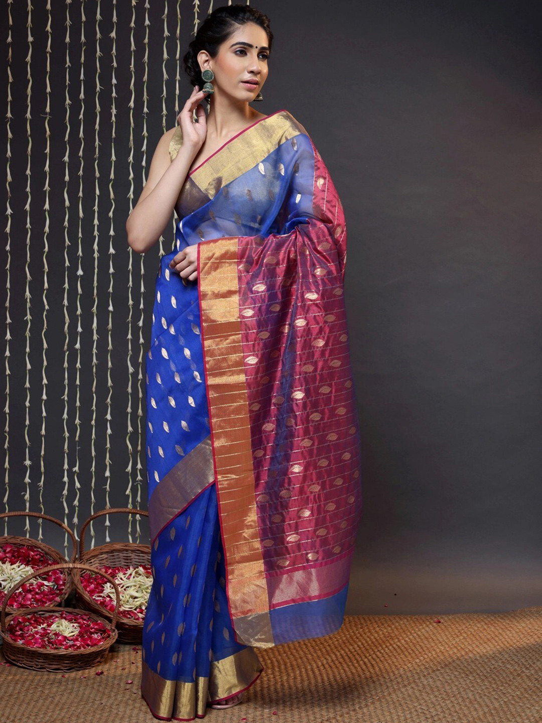 

Sutra Art of Clothing Woven Design Zari Pure Silk Chanderi Saree, Blue