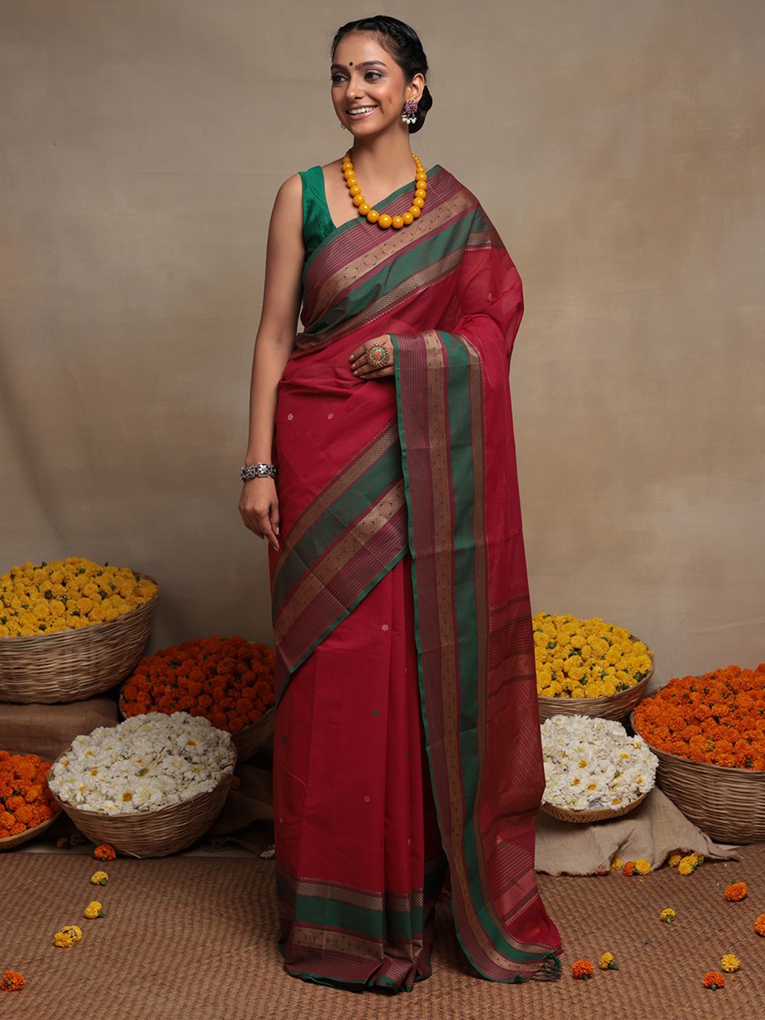 

Sutra Art of Clothing Ethnic Motifs Woven Design Pure Cotton Saree, Pink