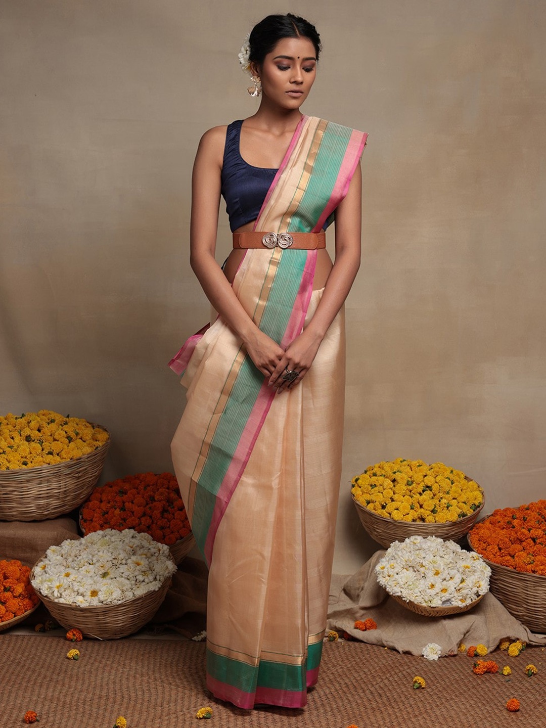 

Sutra Art of Clothing Pure Silk Saree, Cream
