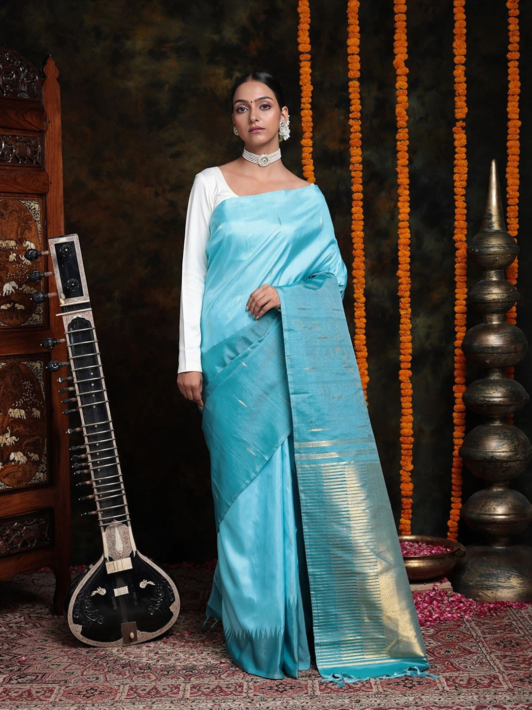 

Sutra Art of Clothing Woven Design Zari Pure Silk Saree, Blue