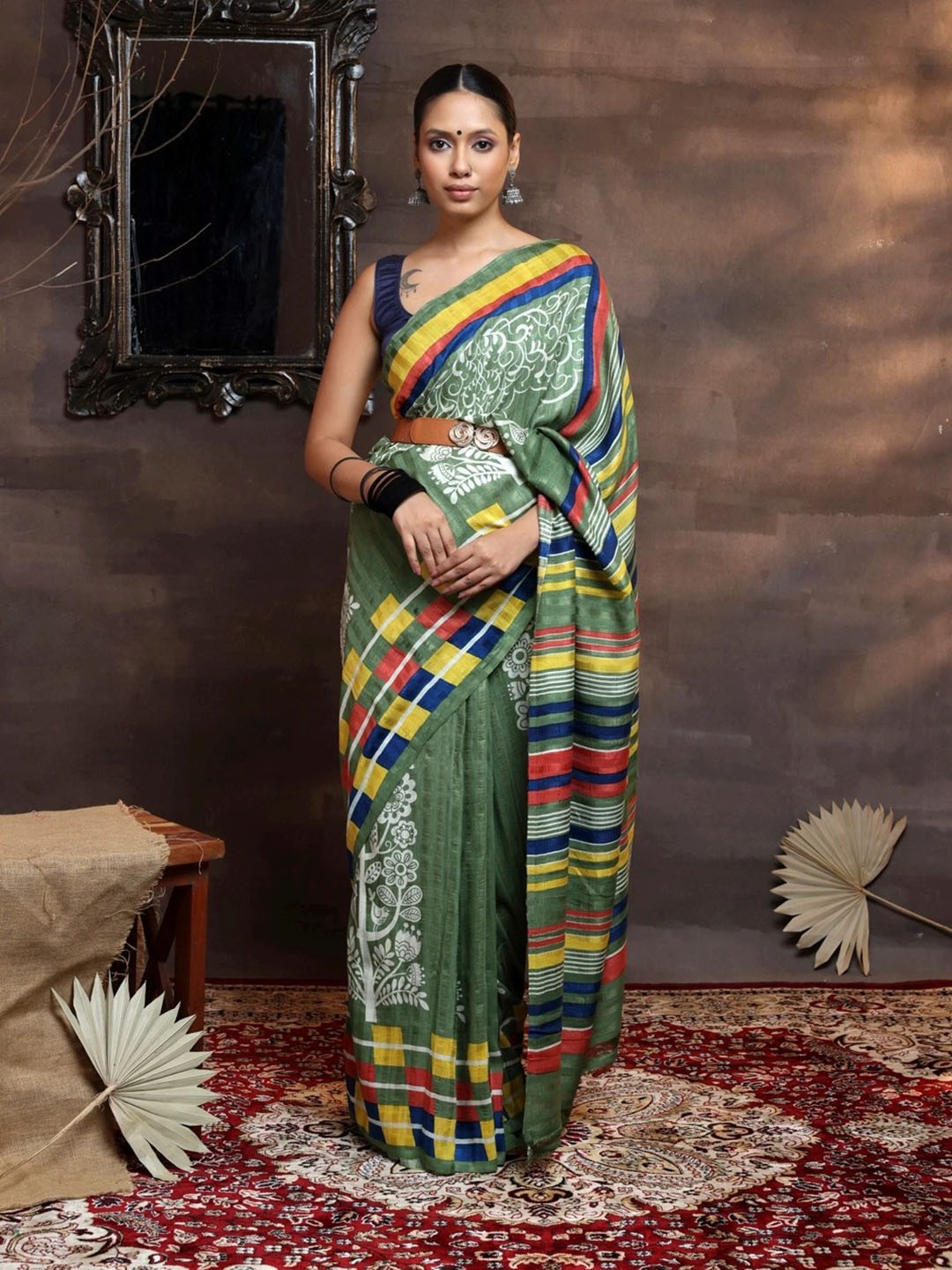 

Sutra Art of Clothing Ethnic Motifs Printed Pure Silk Saree, Green