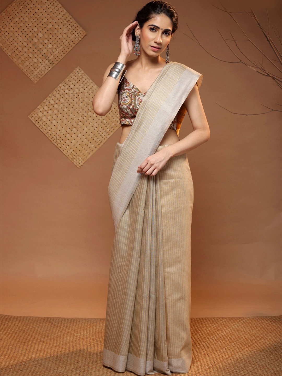 

Sutra Art of Clothing Striped Woven Design Pure Silk Saree, Yellow
