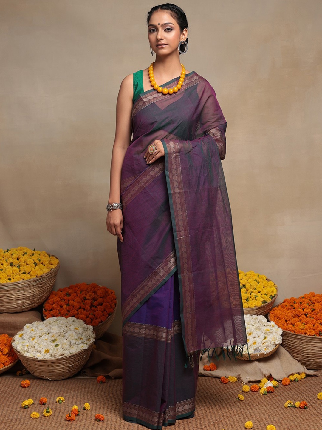 

Sutra Art of Clothing Woven Design Pure Cotton Saree, Purple