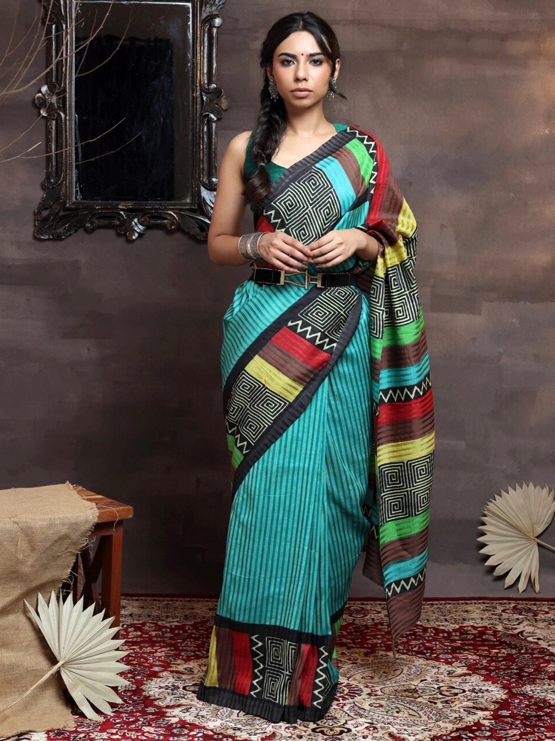 

Sutra Art of Clothing Painted Pure Silk Saree, Green