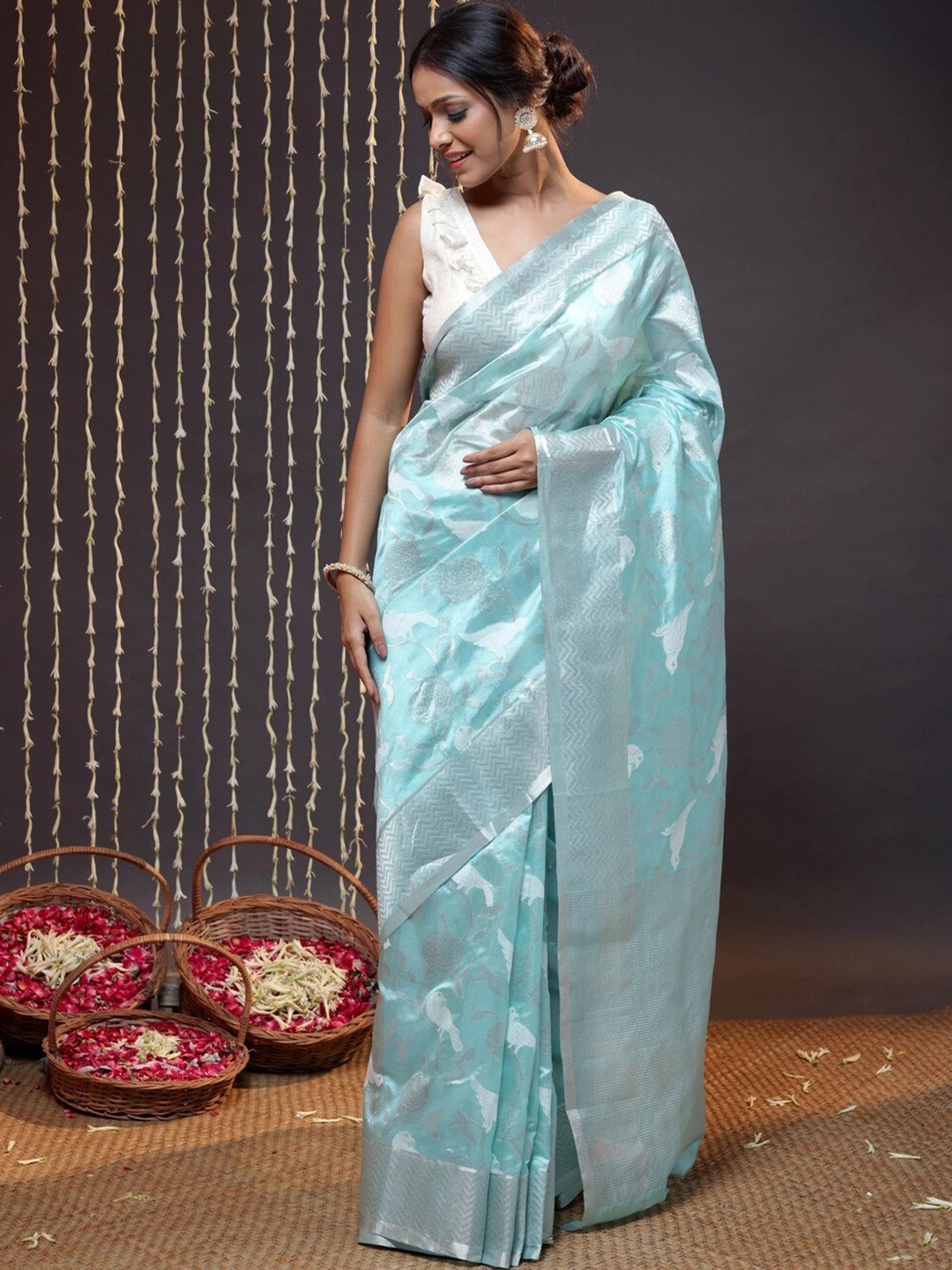 

Sutra Art of Clothing Woven Design Zari Pure Silk Chanderi Saree, Blue