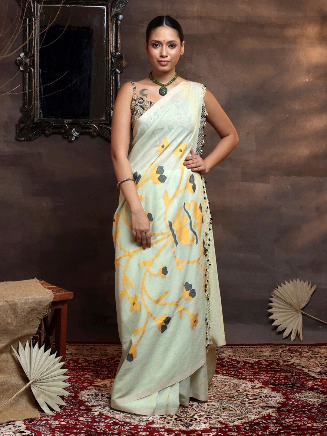 

Sutra Art of Clothing Woven Design Pure Cotton Saree, Yellow