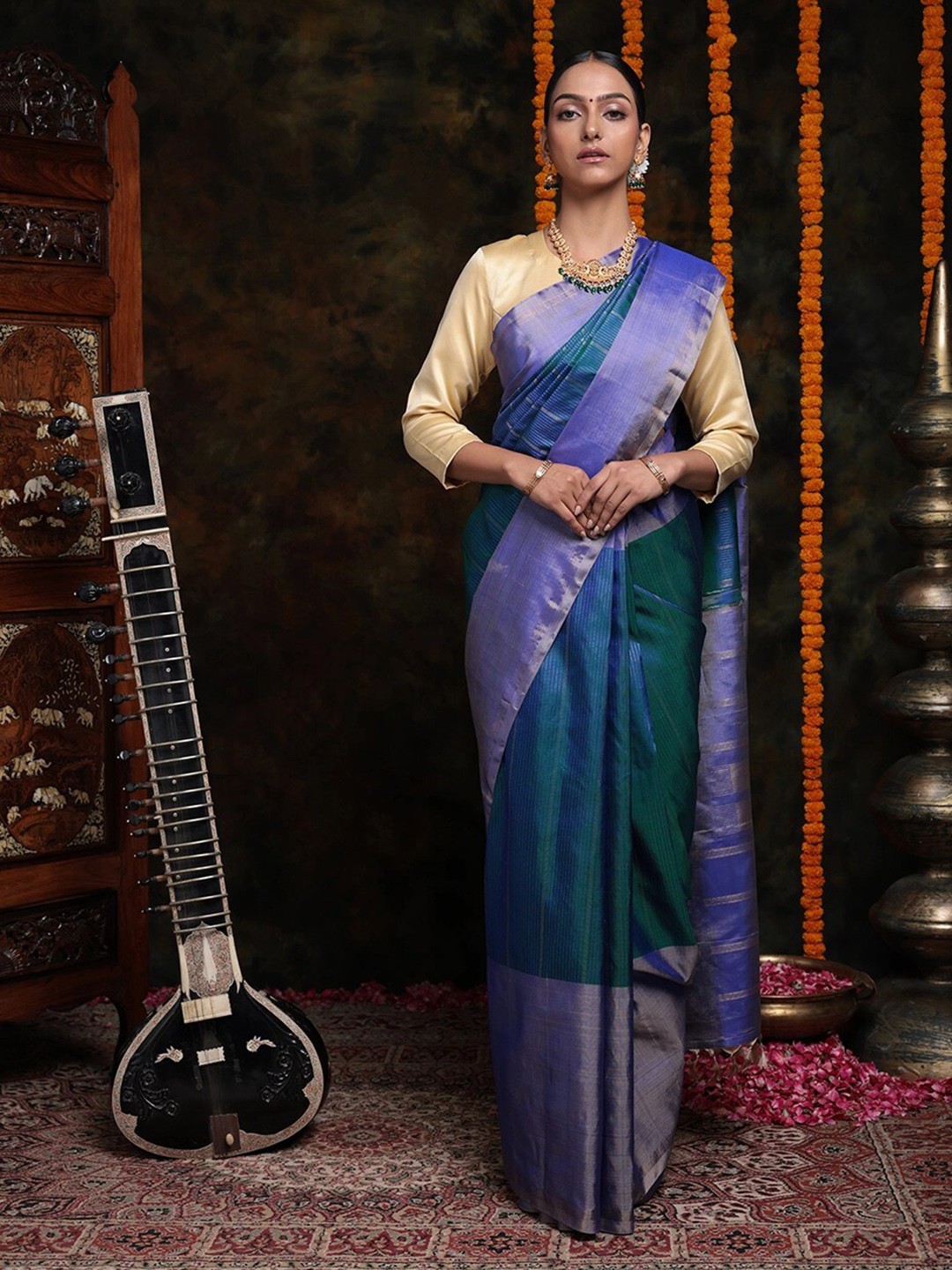 

Sutra Art of Clothing Woven Design Zari Pure Silk Saree, Blue