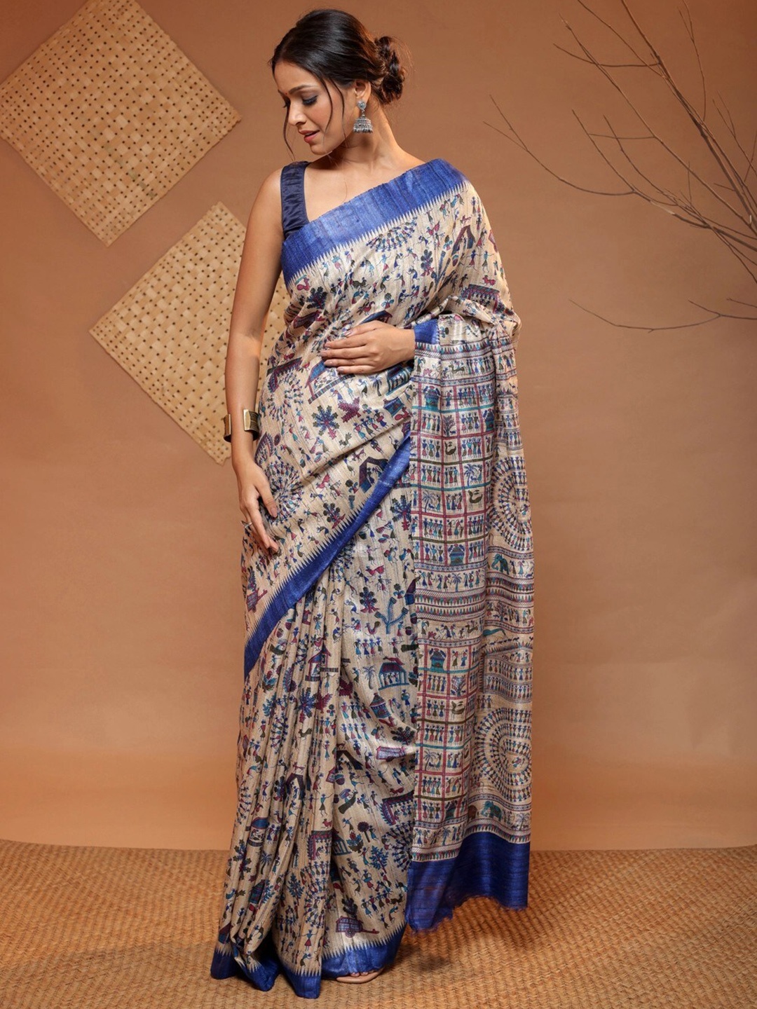 

Sutra Art of Clothing Warli Pure Silk Saree, Brown
