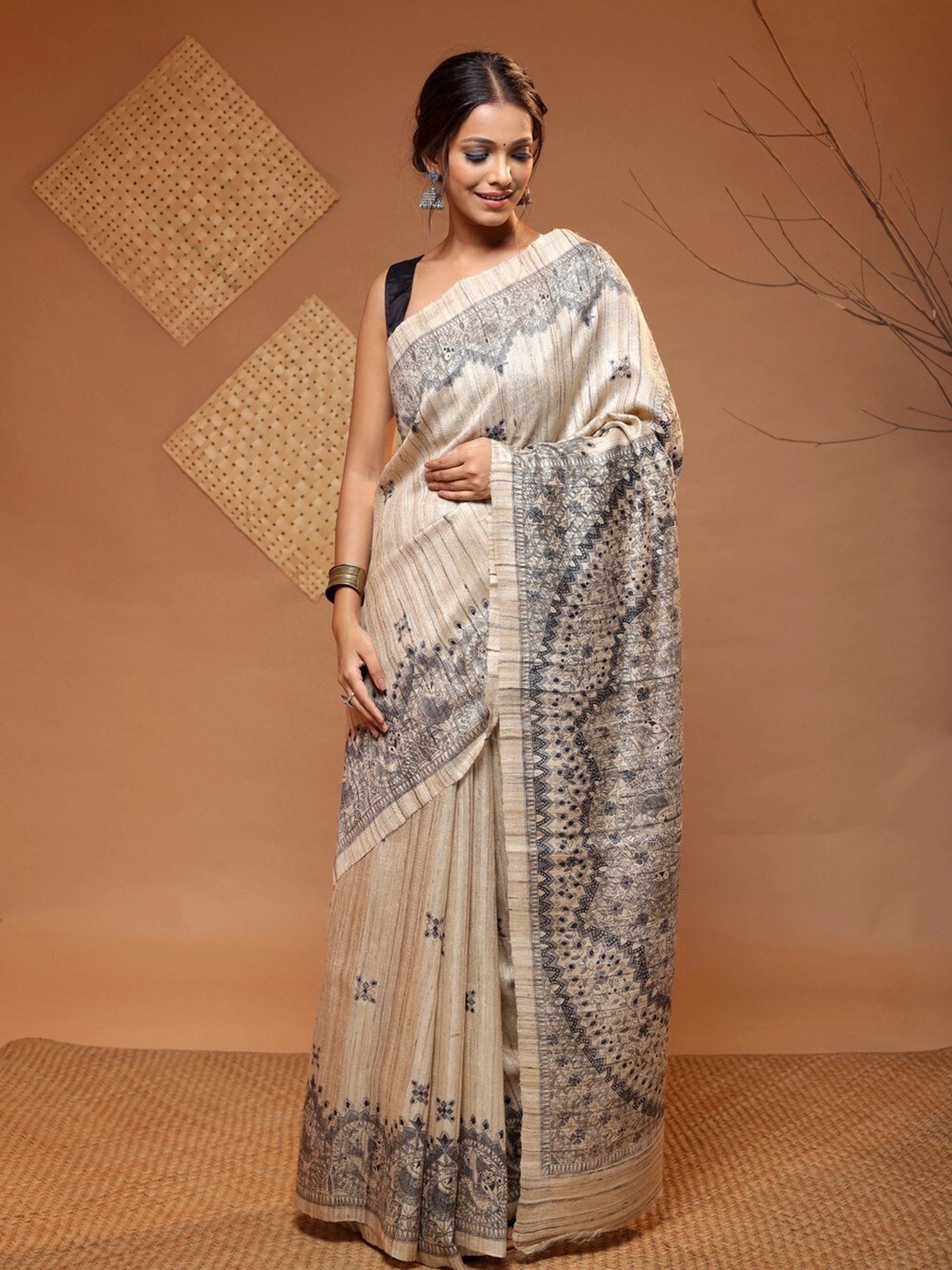 

Sutra Art of Clothing Ethnic Motifs Woven Design Pure Silk Saree, Brown