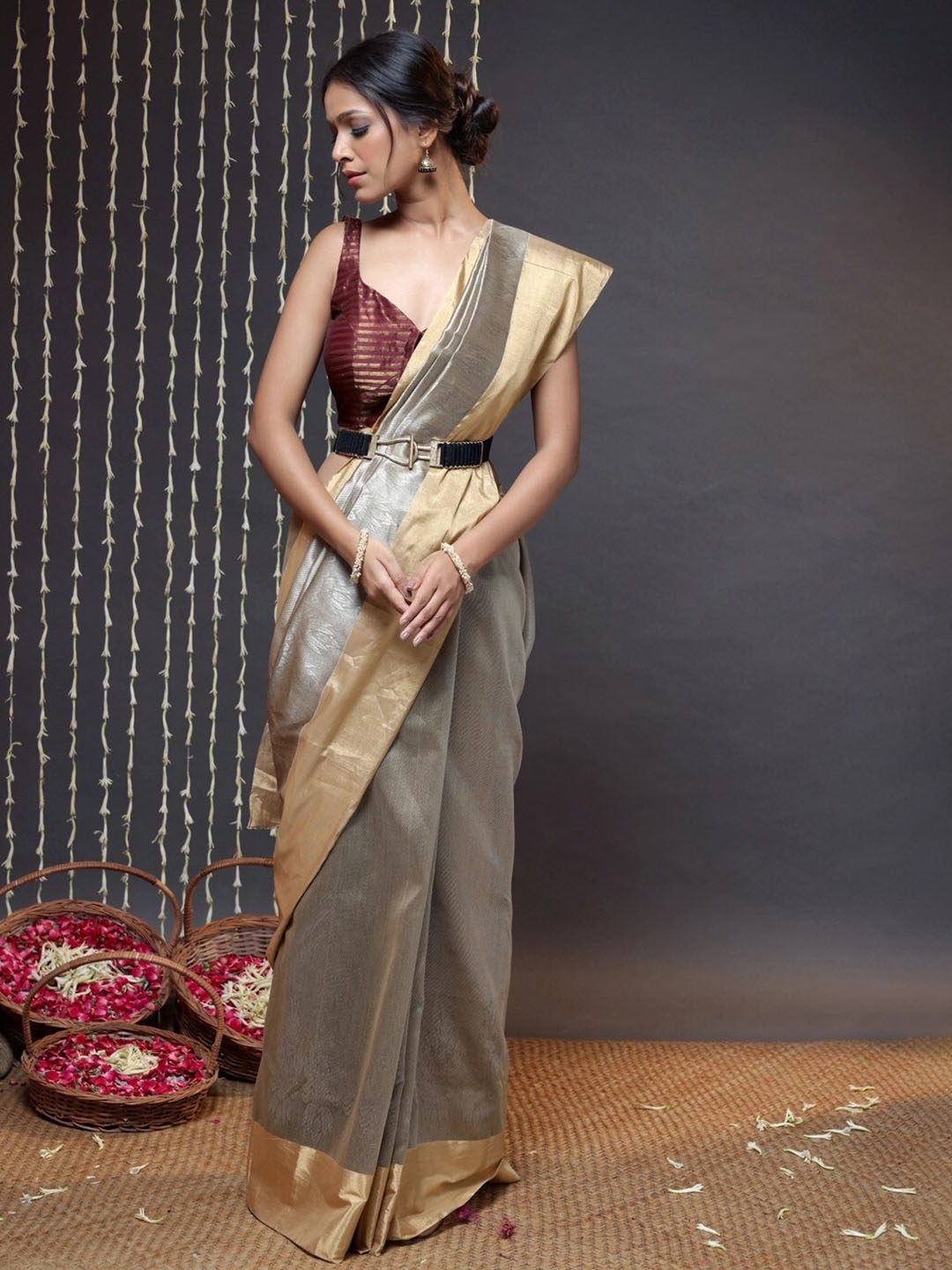 

Sutra Art of Clothing Pure Silk Saree, Brown