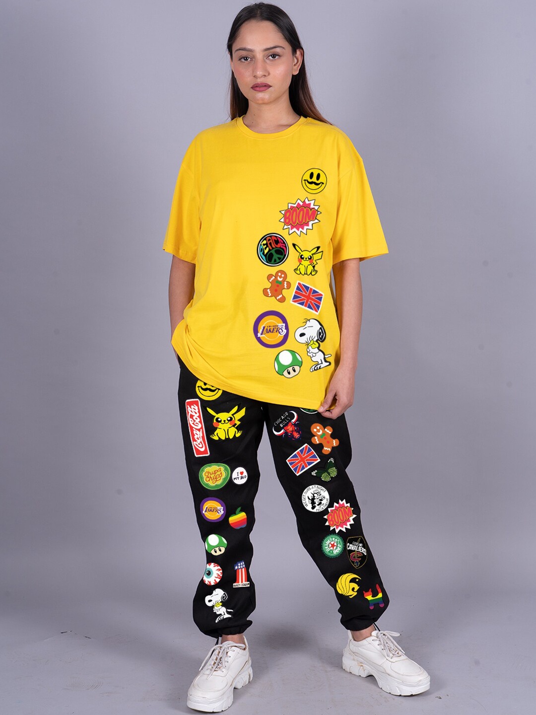 

VYVE Printed Oversized T-Shirt With Joggers, Yellow