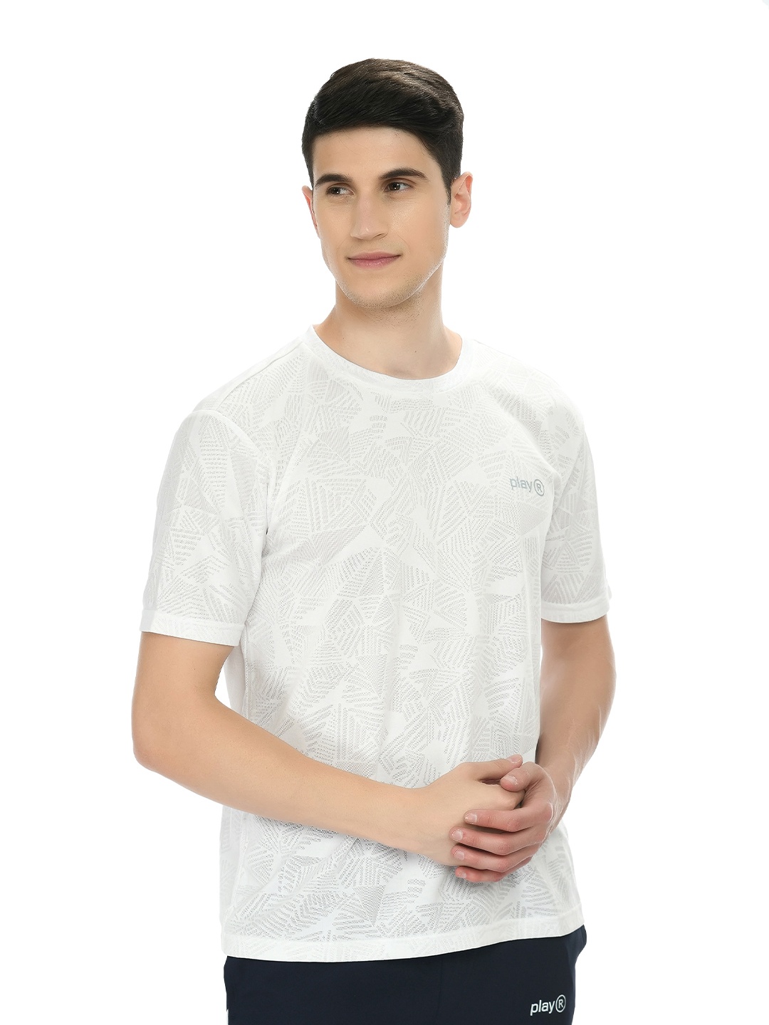 

playR Round Neck Short Sleeves Abstract Printed Regular Fit Dri-FIT T-shirt, White