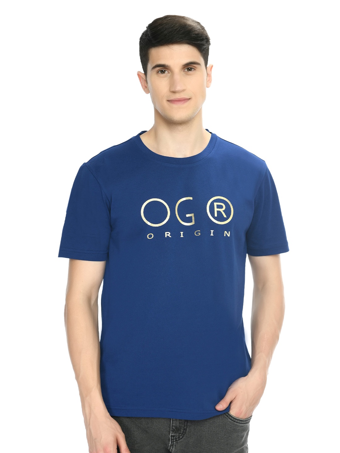 

playR Round Neck Short Sleeves Regular Fit Typography Printed Dri-FIT T-shirt, Blue