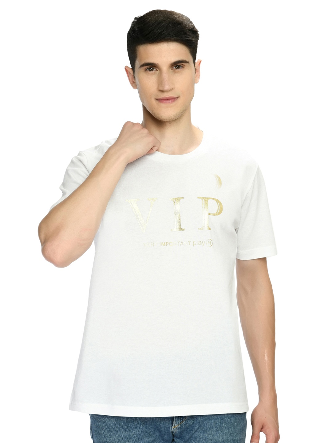 playR Round Neck Short Sleeves Regular Fit Cotton Typography Printed Dri-FIT T-shirt, White