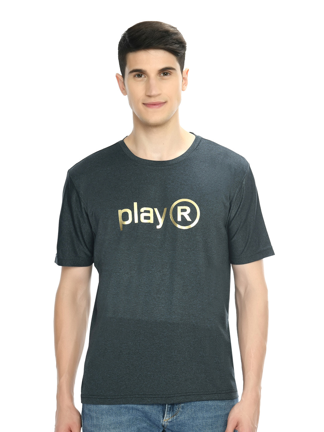 

playR Round Neck Short Sleeves Regular Fit Typography Printed Dri-FIT T-shirt, Black