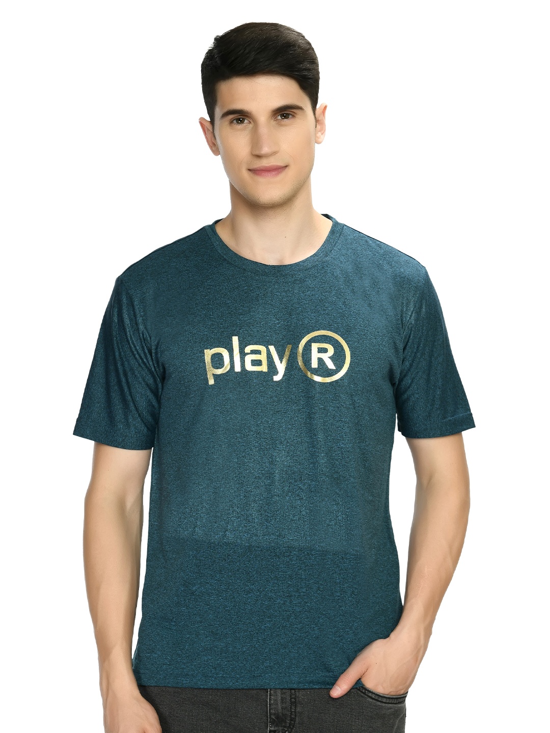 

playR Round Neck Typography Printed Dri-FIT T-shirt, Teal