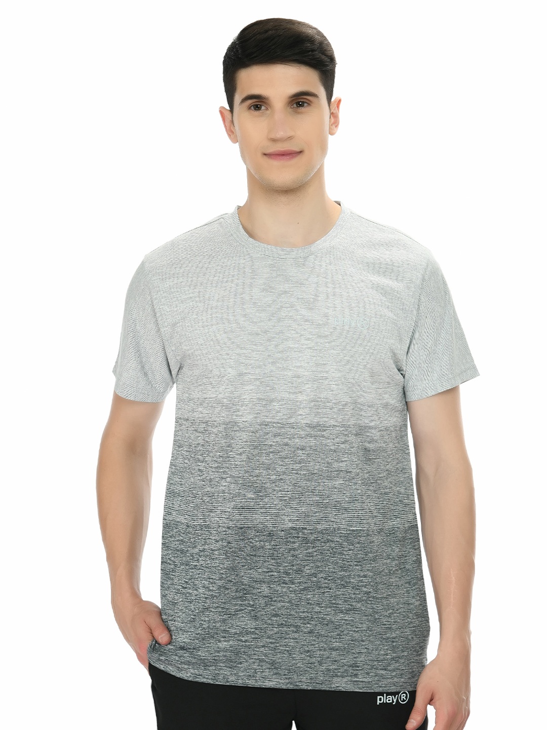 

playR Round Neck Short Sleeves Regular Fit Abstract Printed Dri-FIT T-shirt, Black