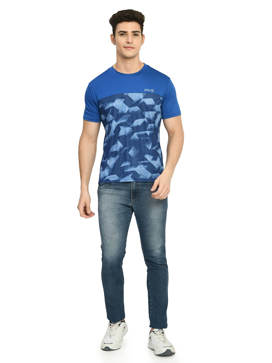 

playR Abstract Printed Short Sleeves Dri-FIT T-shirt, Blue