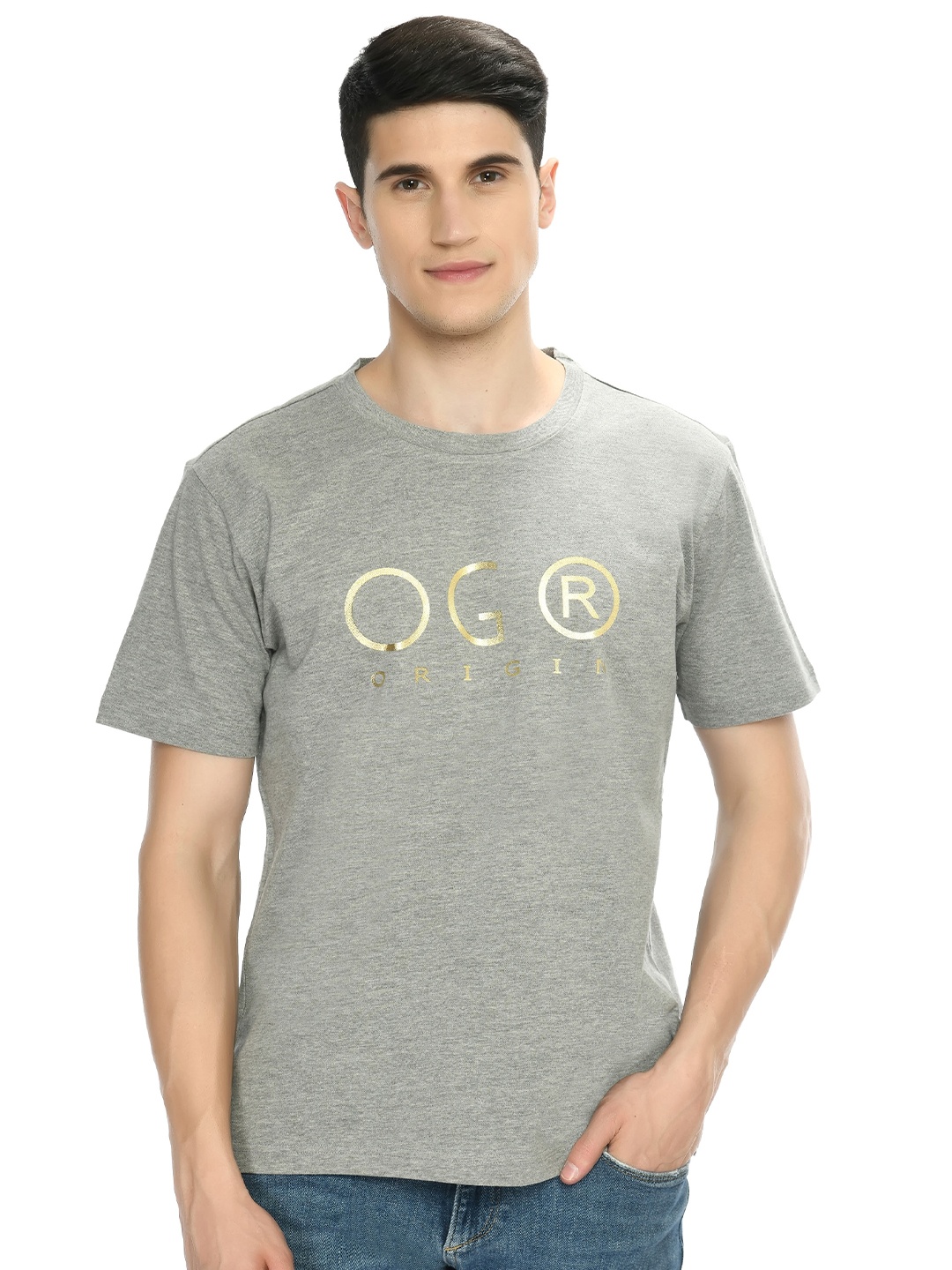 

playR Round Neck Short Sleeves Regular Fit Typography Printed Dri-FIT T-shirt, Grey