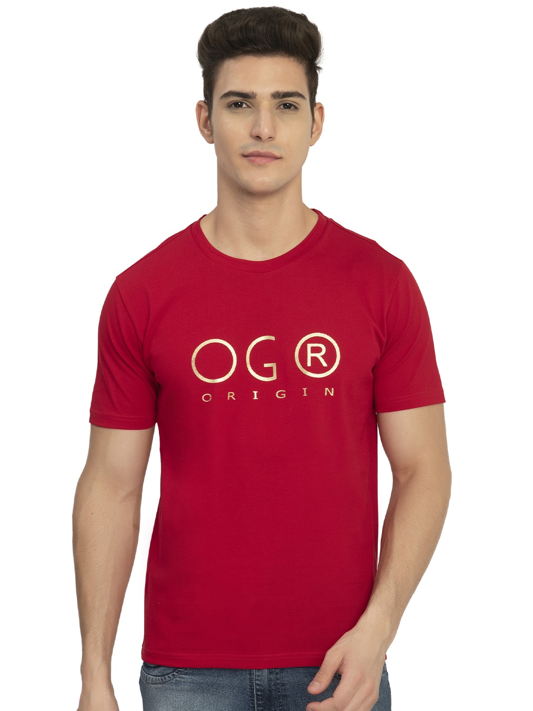 

playR Round Neck Printed Cotton Dri-FIT T-shirt, Red