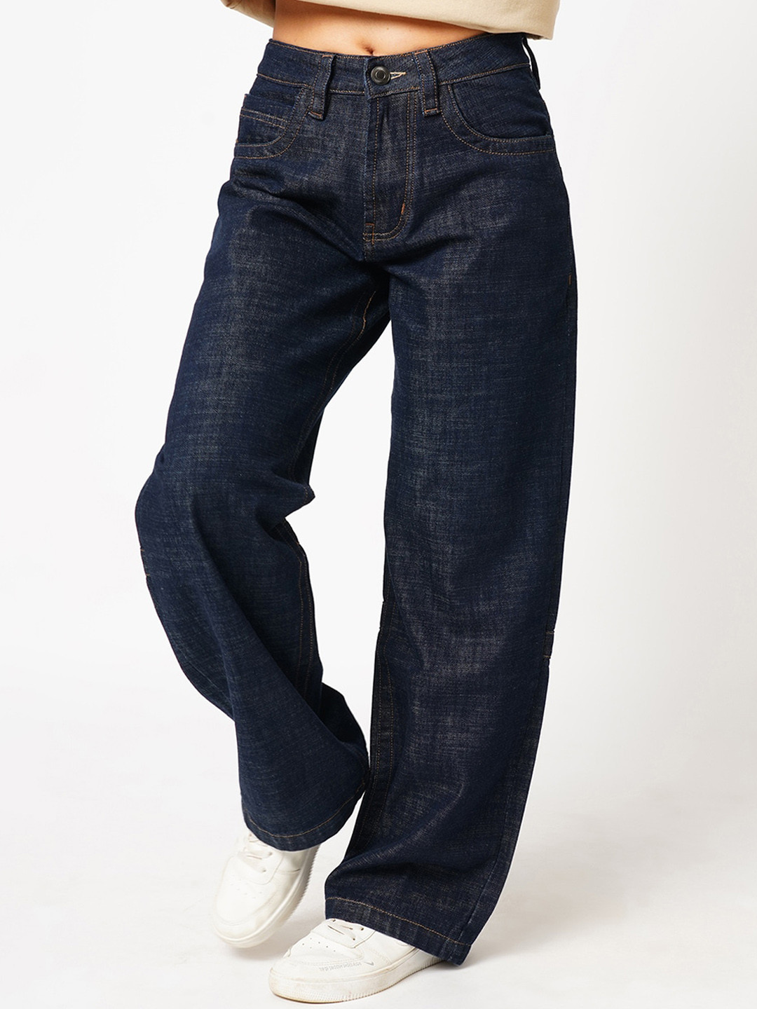

BFIVE Women Urban Mid-Rise Straight Fit Clean Look Jeans, Blue