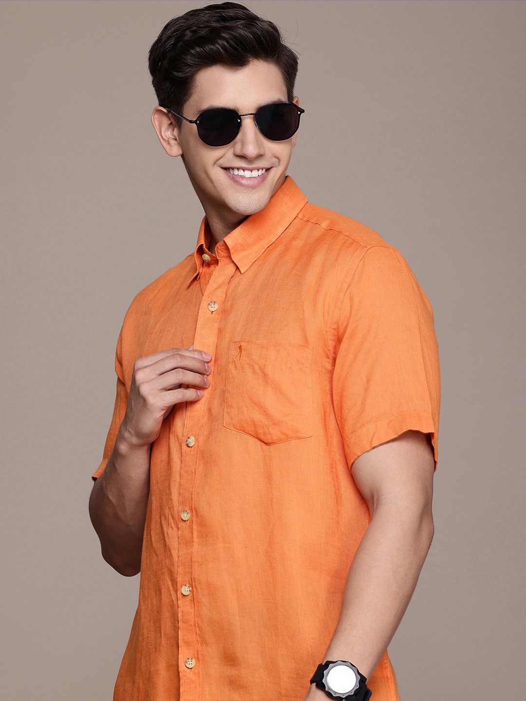 

Burnt Umber Men Linen Casual Shirt, Orange