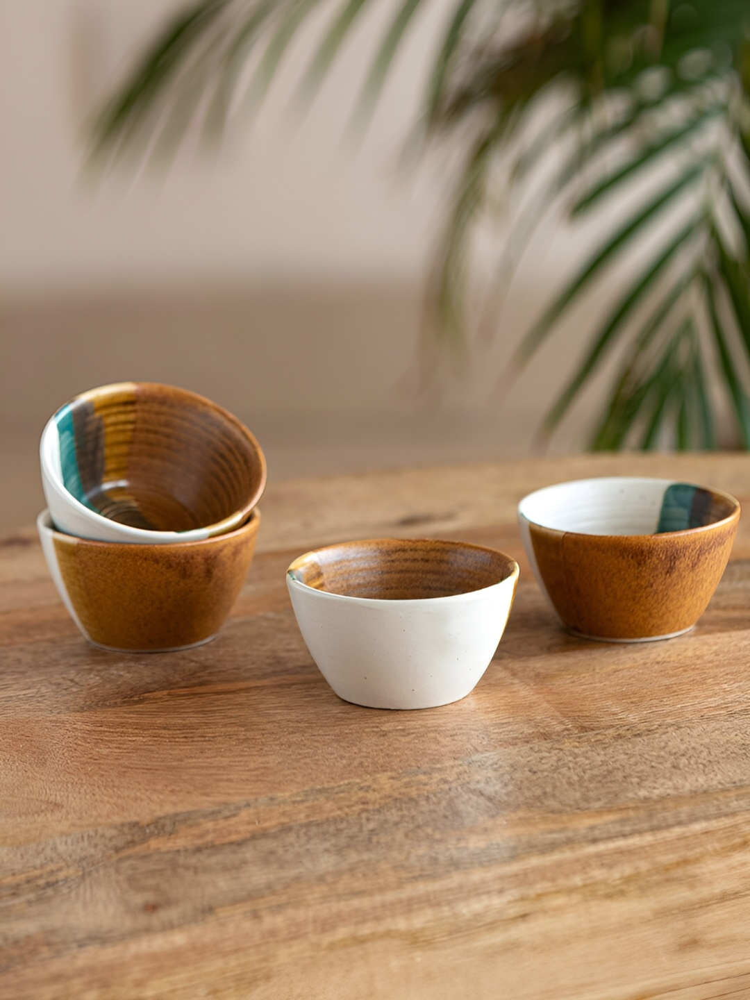 

ExclusiveLane Set of 4 Zen Garden Hand Glazed Matte Ceramic Microwave Safe Dinner Bowls, White