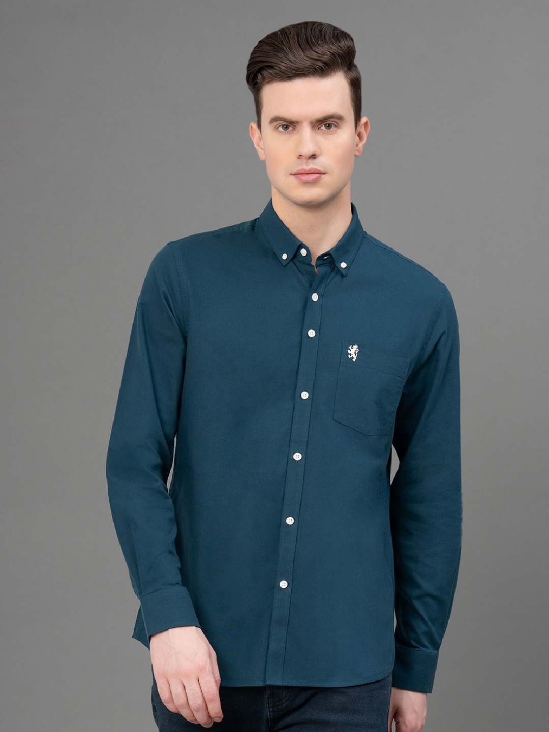 

Red Tape Button-Down Collar Opaque Cotton Casual Shirt, Blue