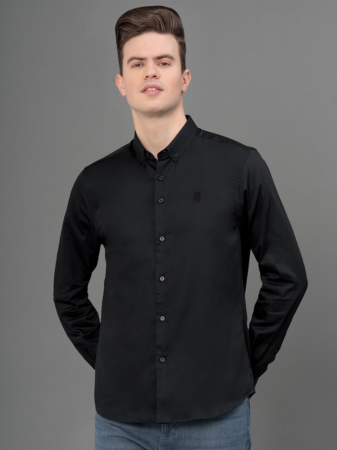 

Red Tape Button-Down Collar Opaque Cotton Casual Shirt, Black