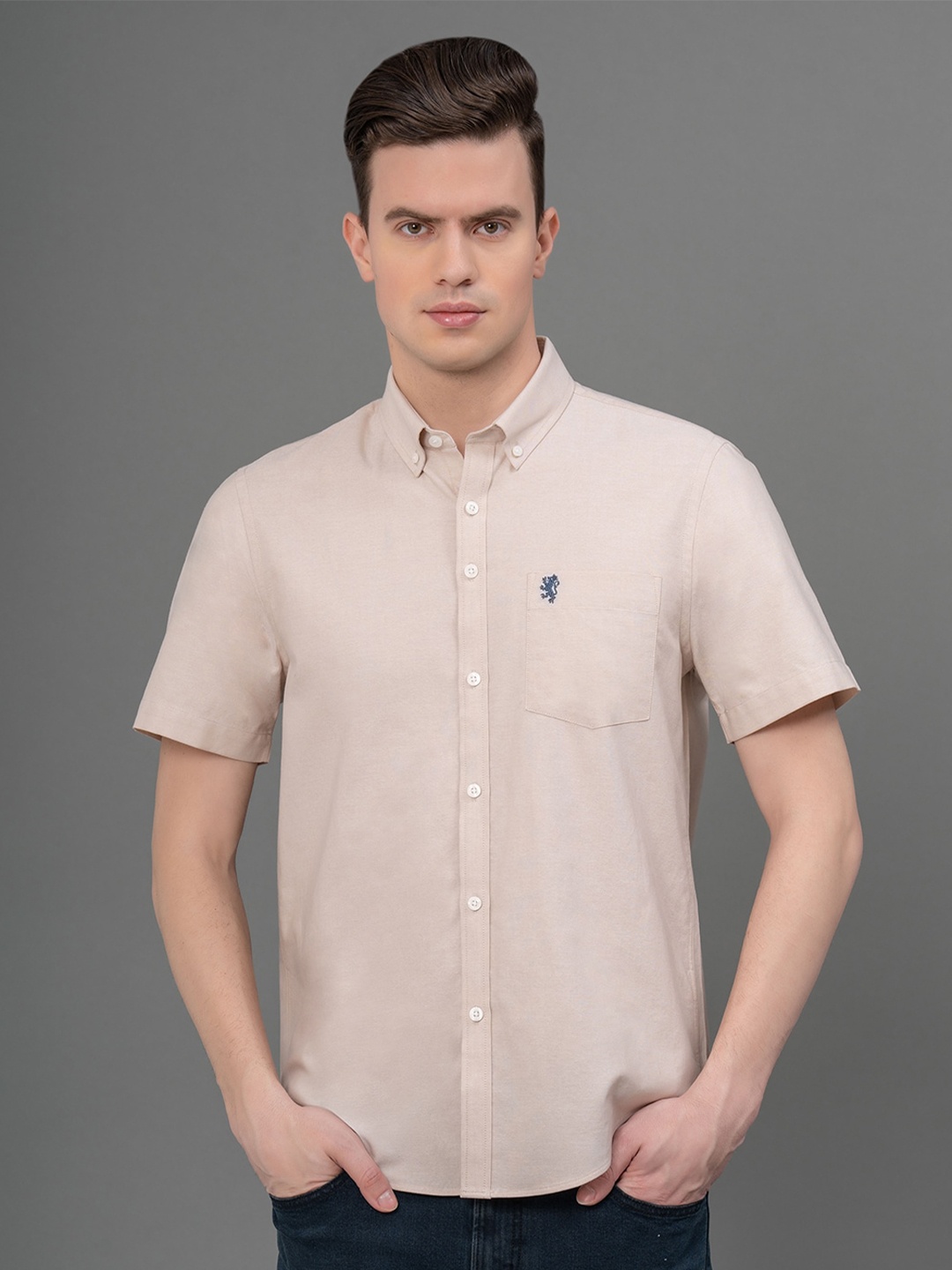 

Red Tape Button-Down Collar Opaque Cotton Casual Shirt, Beige