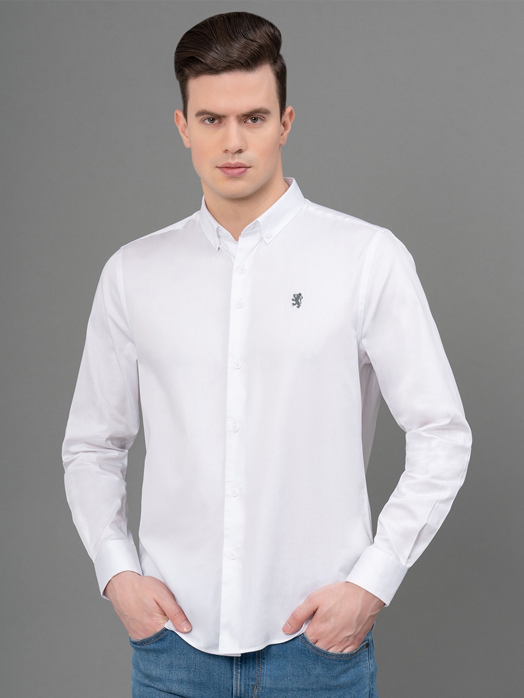 

Red Tape Button-Down Collar Opaque Cotton Casual Shirt, White