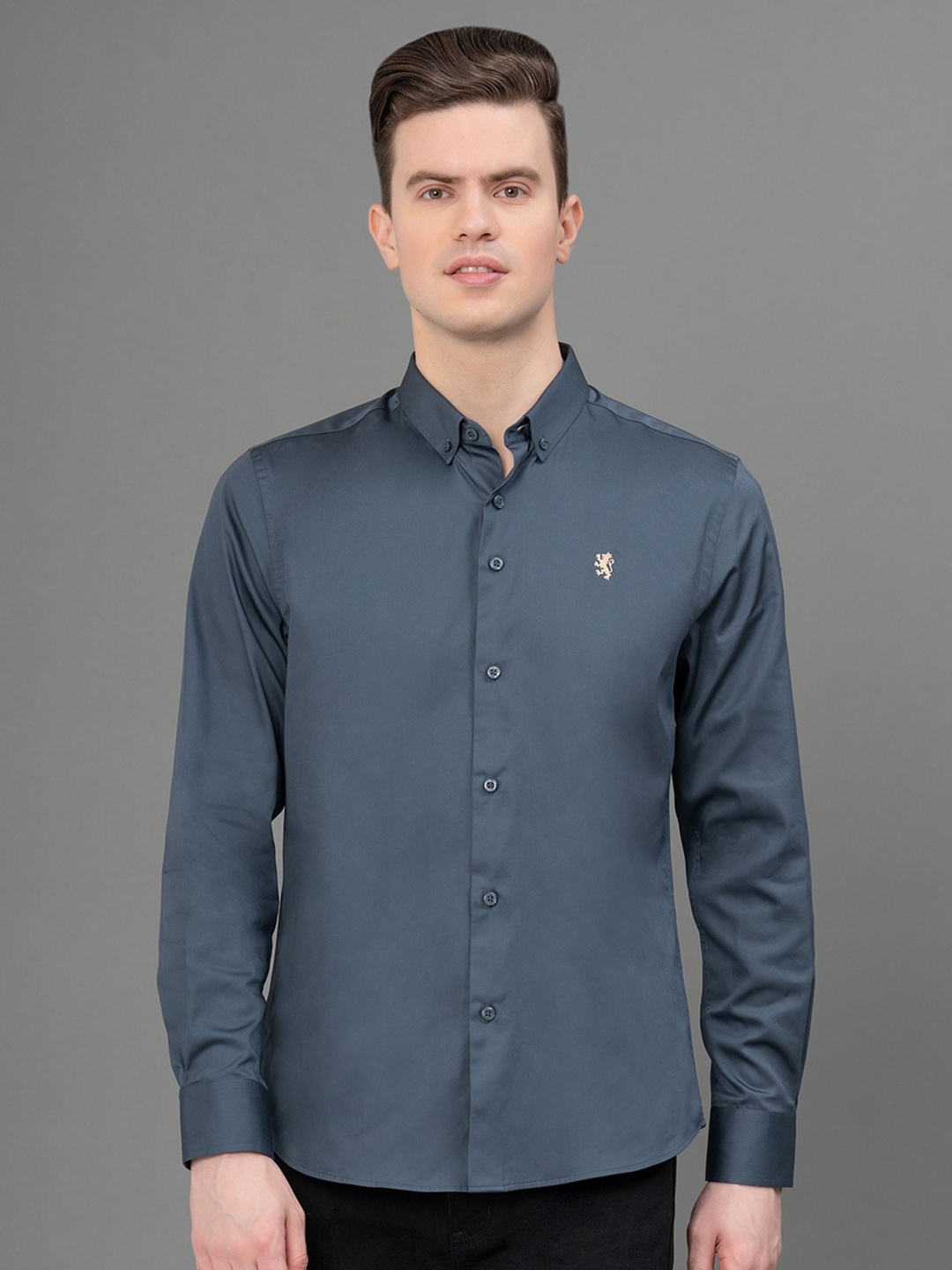 

Red Tape Button-Down Collar Opaque Cotton Casual Shirt, Grey