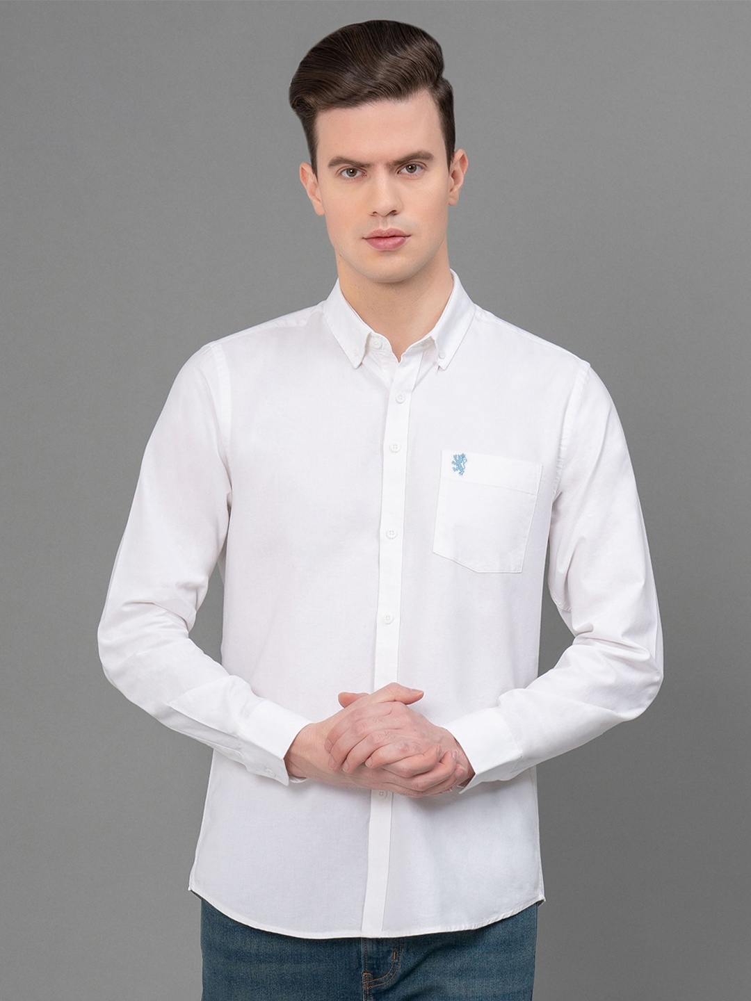 

Red Tape Button-Down Collar Opaque Cotton Casual Shirt, White