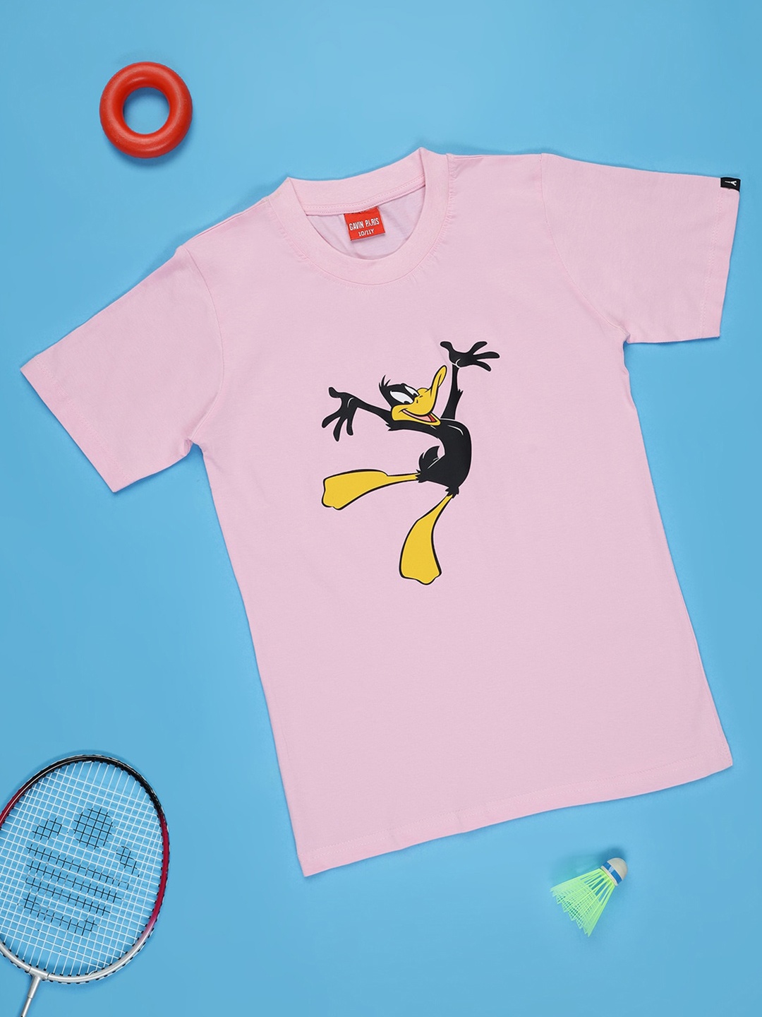 

Gavin Paris Boys Graphic Daffy Duck Printed Round Neck Pure Cotton T-shirt, Pink