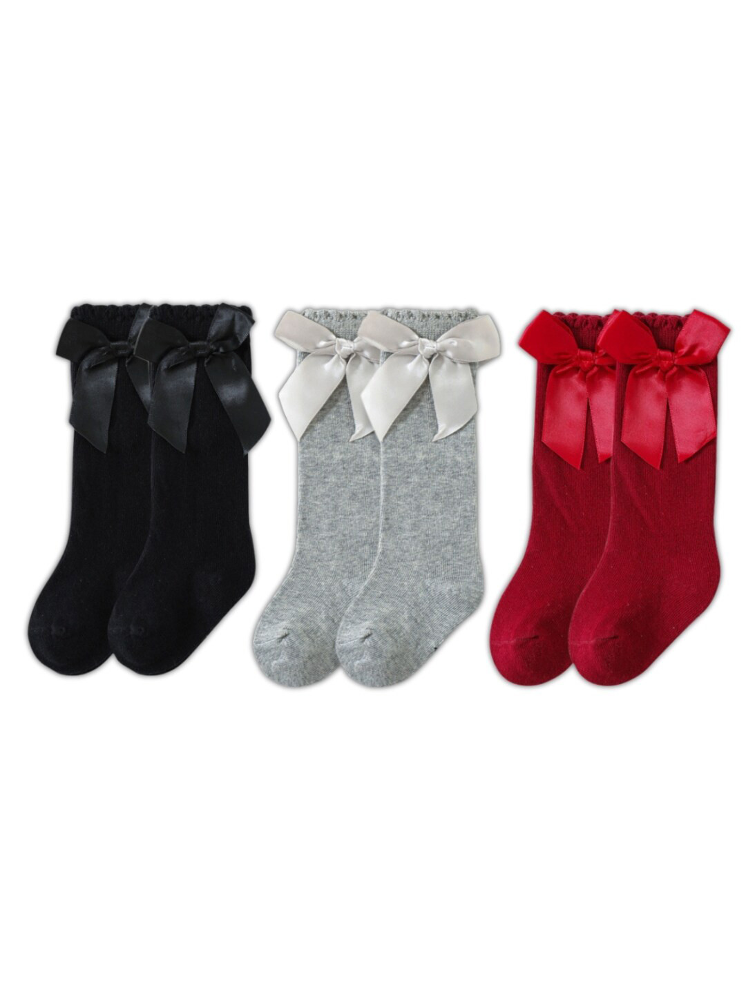 

iSWEVEN Kids Pack Of 3 Lightweight Cotton Knee-Length Socks, Red
