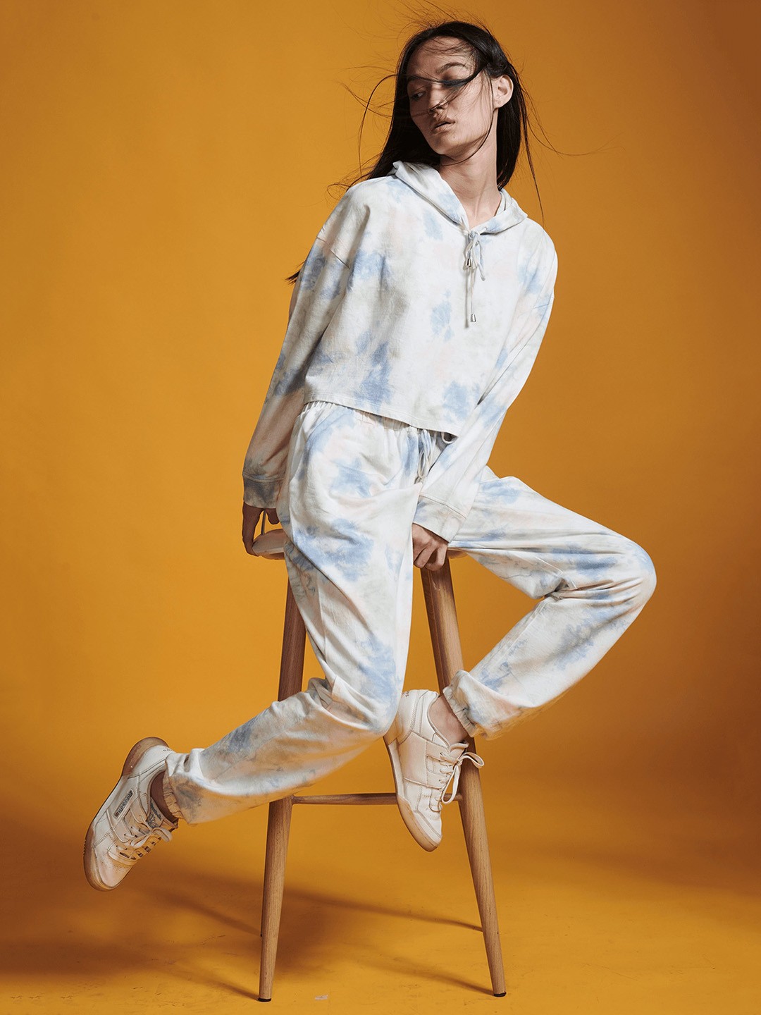 

Dash and Dot Tie & Dyed Hooded Sweatshirt With Track Pants, White
