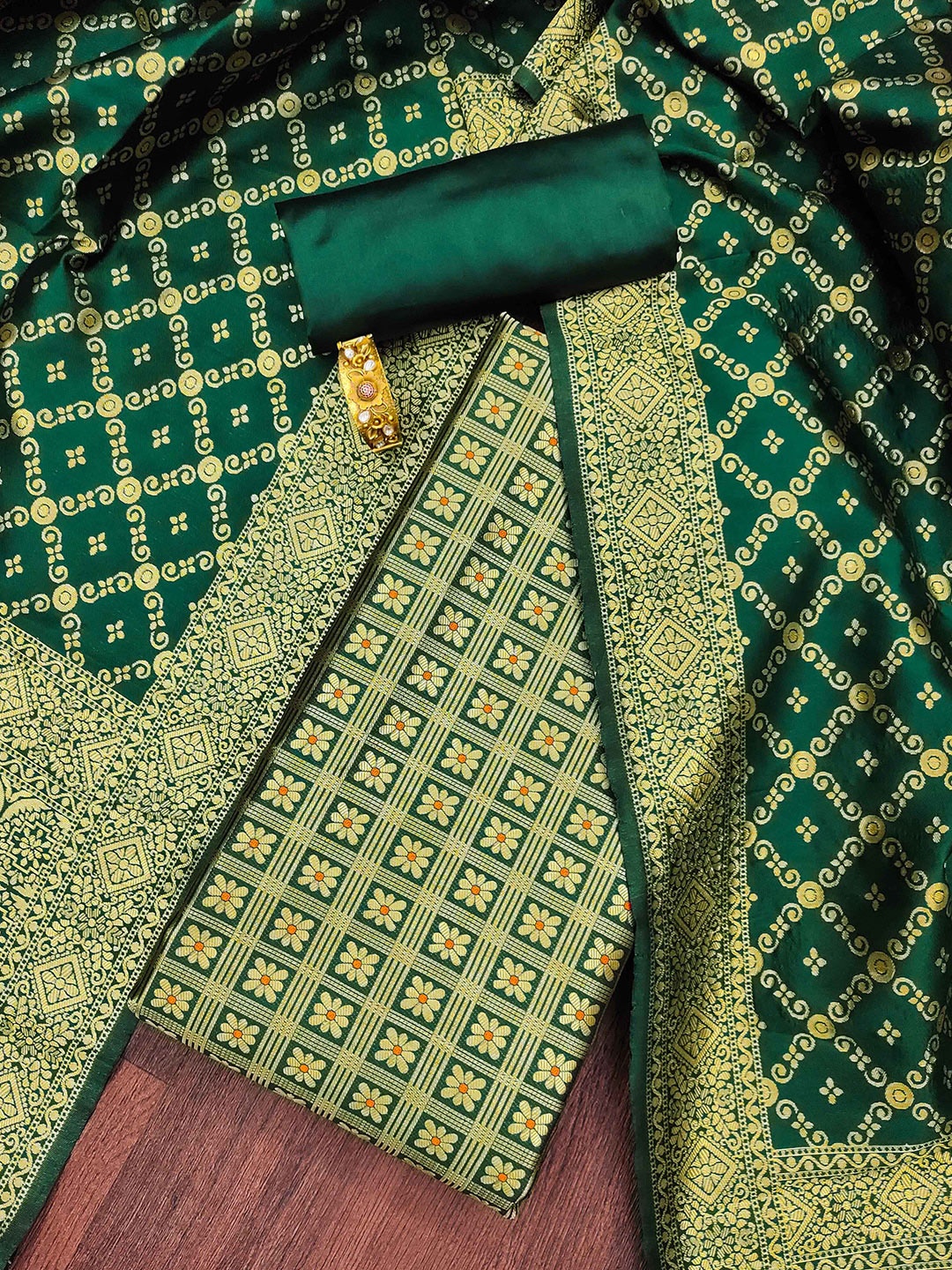 

MANVAA Woven Design Unstitched Dress Material, Olive
