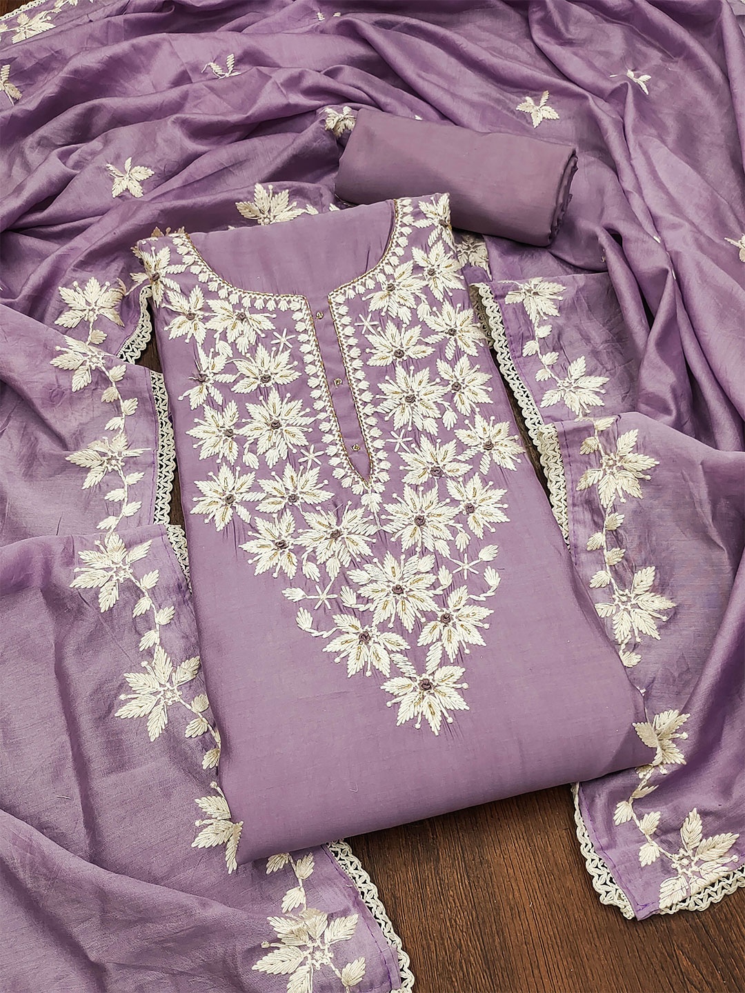 

MANVAA Embellished Unstitched Dress Material, Lavender