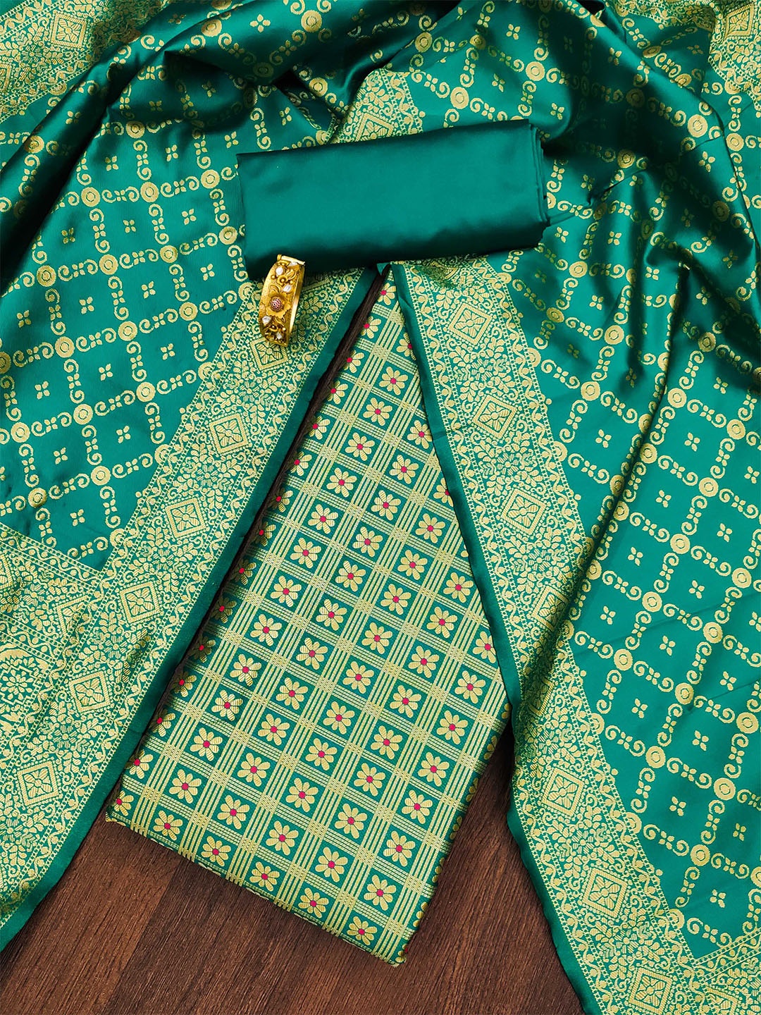 

MANVAA Woven Design Unstitched Dress Material, Green