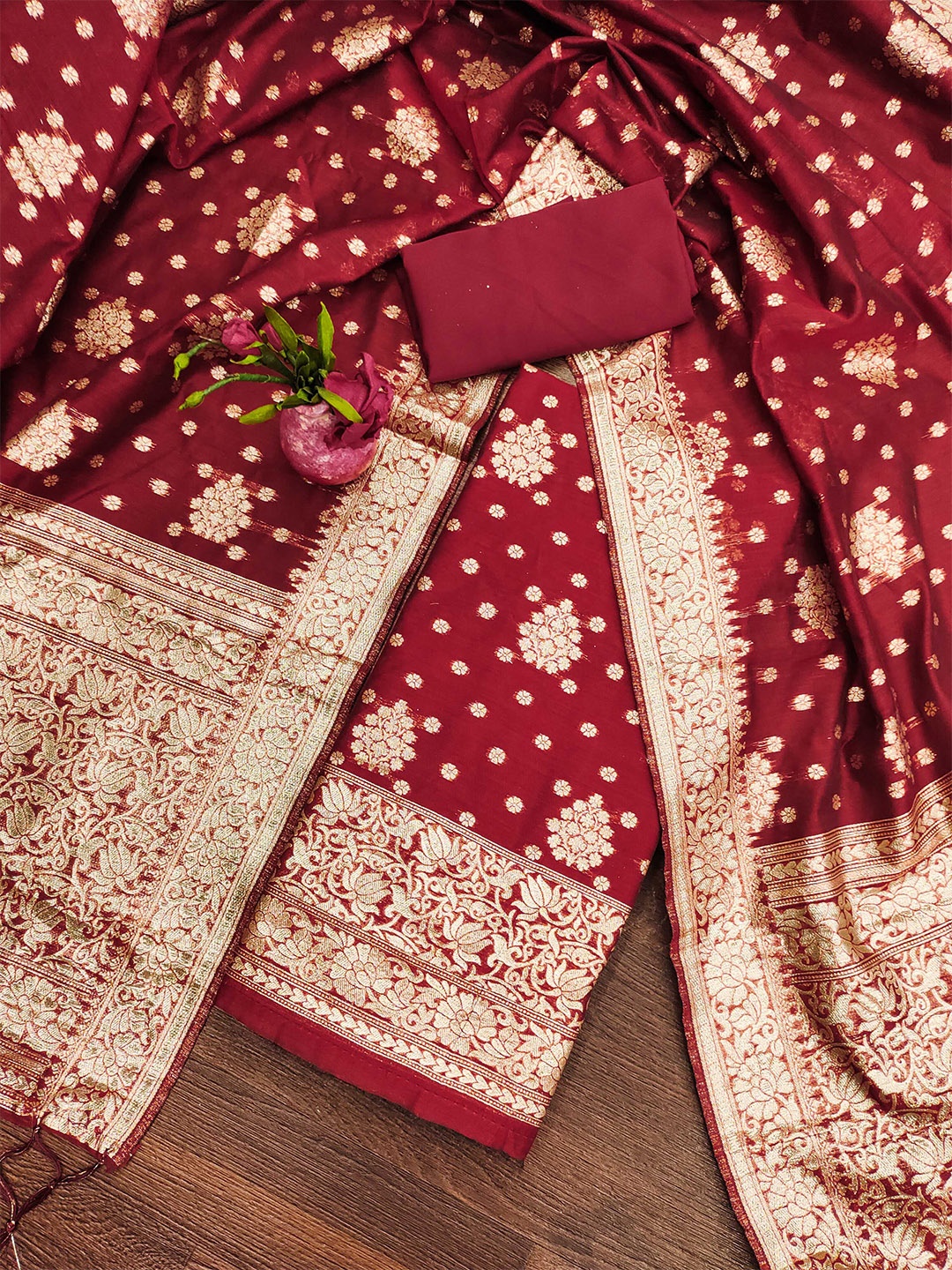 

MANVAA Ethnic Motifs Woven Design Unstitched Dress Material, Maroon
