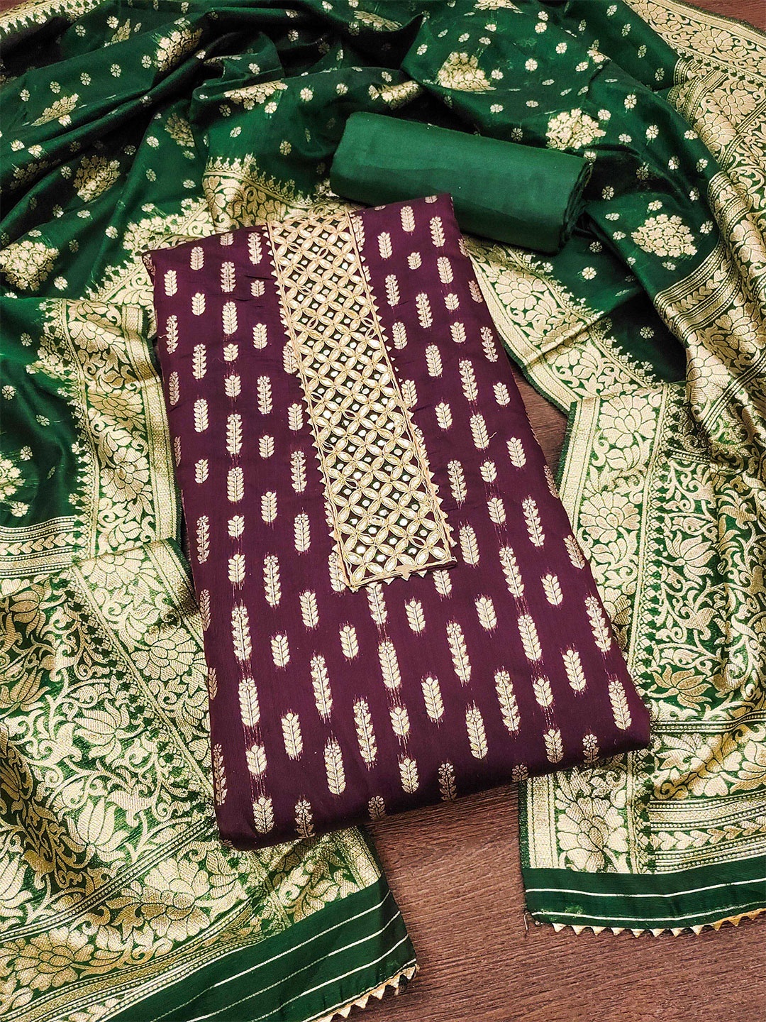 

MANVAA Ethnic Motifs Woven Design Unstitched Dress Material, Burgundy