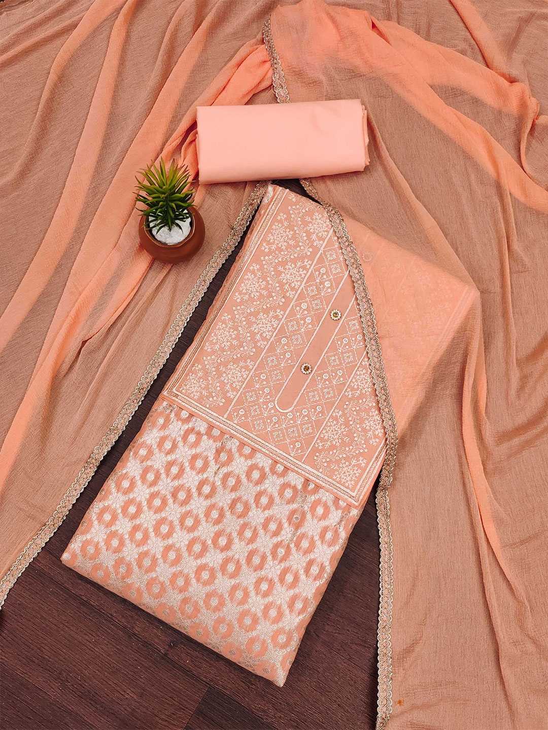 

MANVAA Unstitched Dress Material, Peach