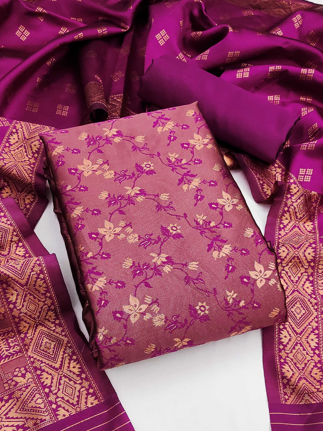 

MANVAA Floral Woven Design Unstitched Dress Material, Pink